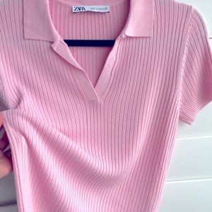 Medium pink Zara polo-inspired top with collar